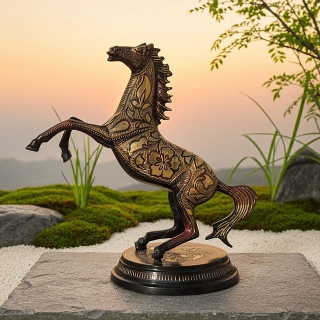 Premium brass horse sculpture display