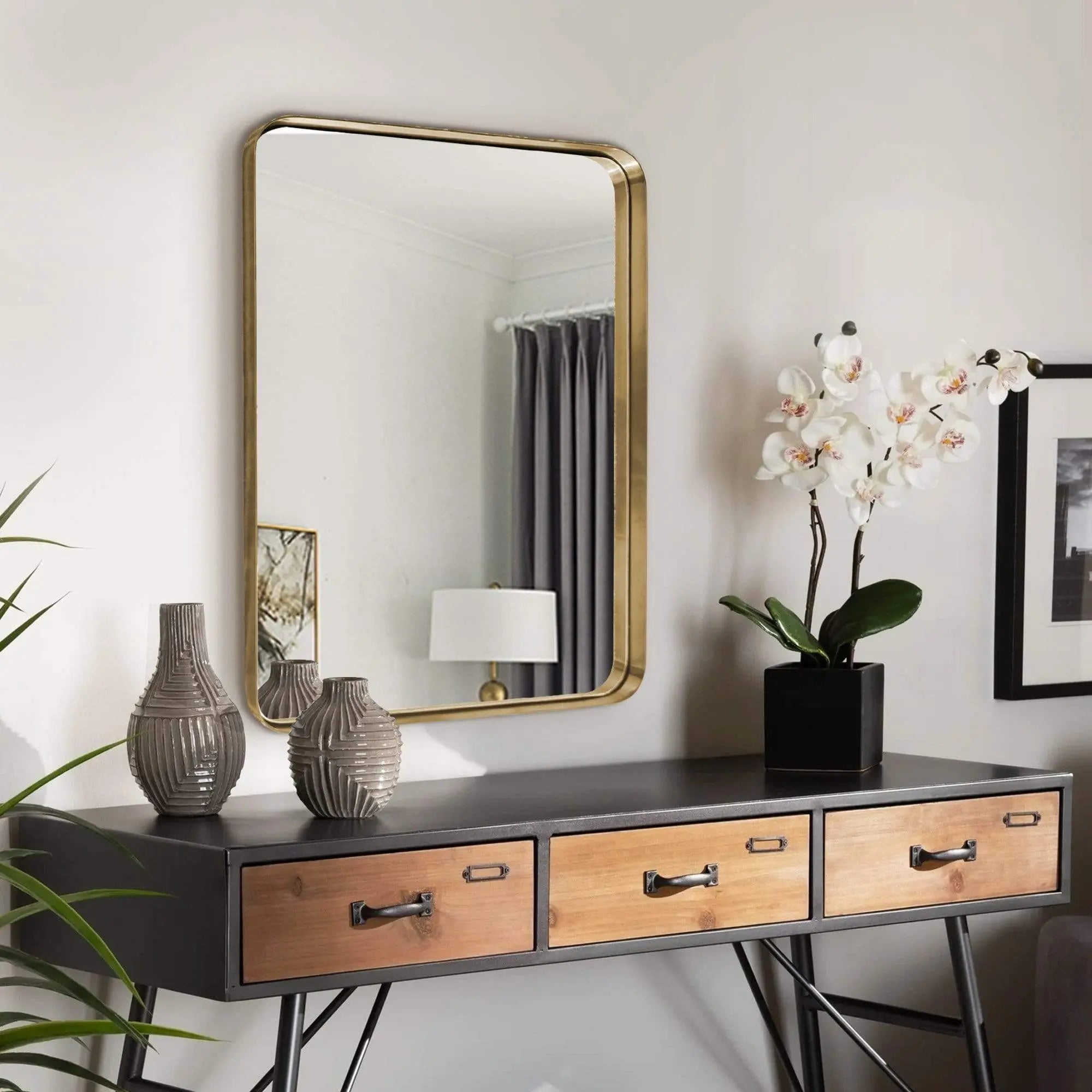 Premium brass framed mirror interior display